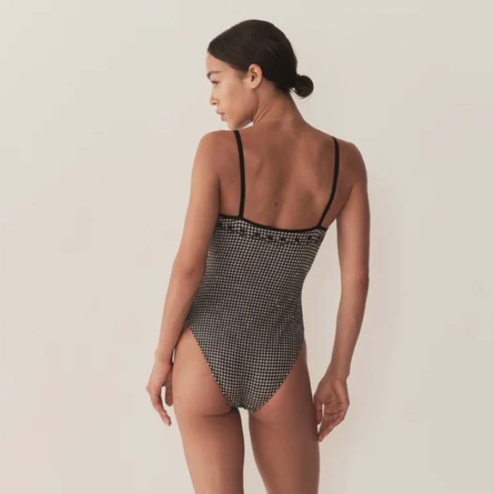 NWT Doen Adrielle Maillot Bow One Piece Swim Suit La Maddalena Gingham Black - Picture 3 of 15